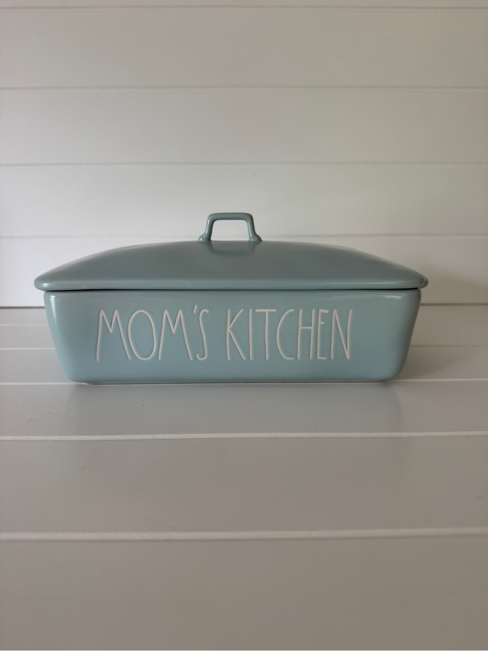 Rae Dunn Mom's Kitchen Blue Ceramic Covered Casserole Dish
